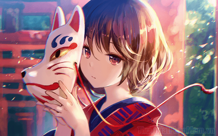 Anime girl in a dreamy pink and blue scene